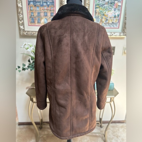 NAUTICA Brown Teddy Coat with Faux Suede & Black Faux Fur Collar Winter Ski Sz M - Picture 6 of 9